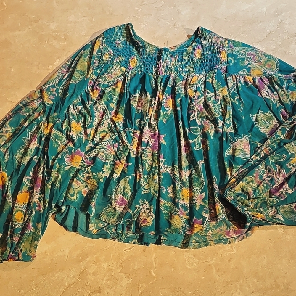 Free People Up For Anything Emerald Floral Top S - Picture 2 of 5